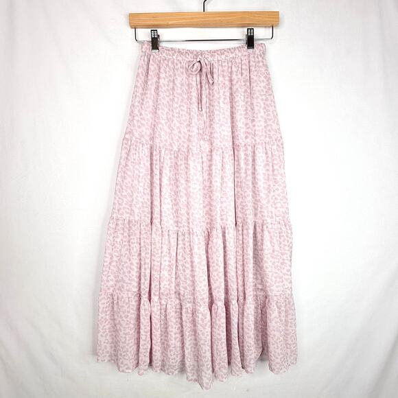 Aerie Pink Leopard Print Tiered Maxi Skirt Small - Picture 2 of 8